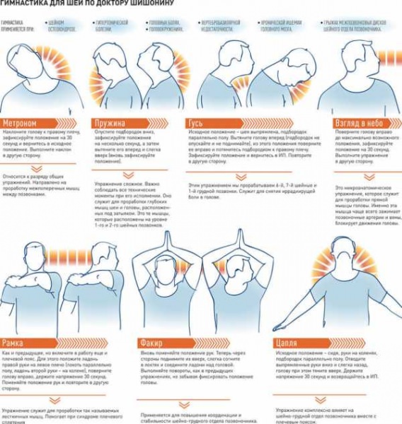 Гимнастика доктора шишонина для шеи &mdash; упражнения при шейном остеохондрозе
